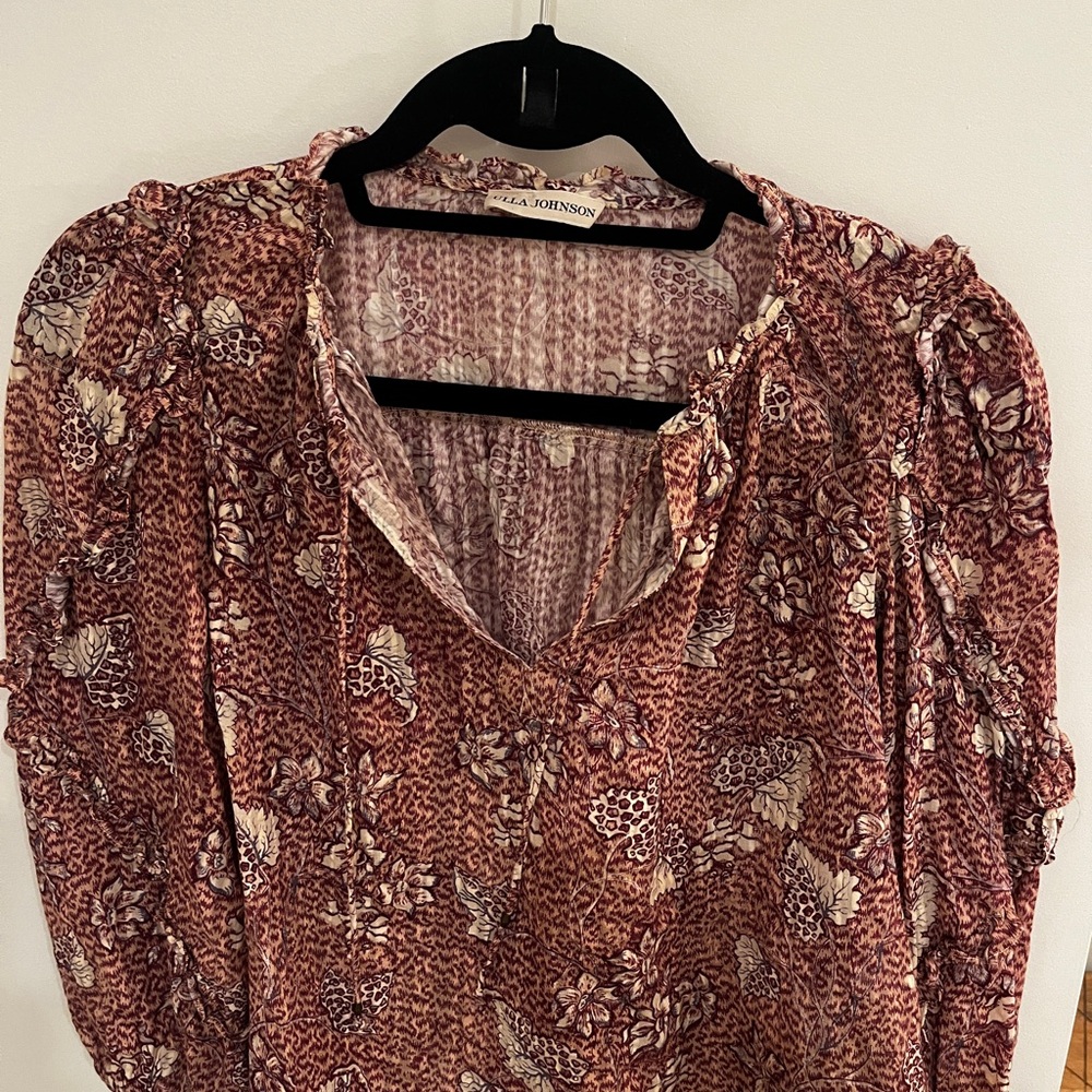 Ulla Johnson Floral Blouse - Maroon and Cream